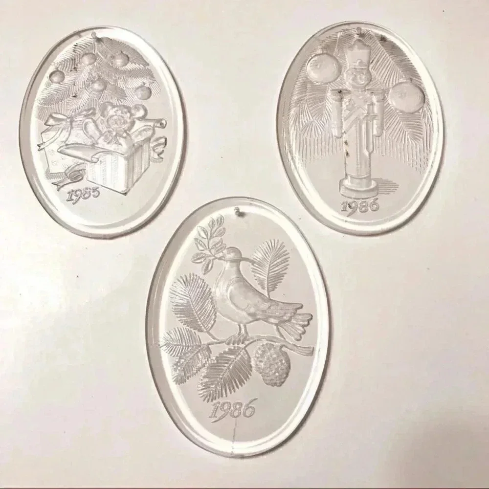 Christmas Ornament Lot Clear Acrylic 1985 1986